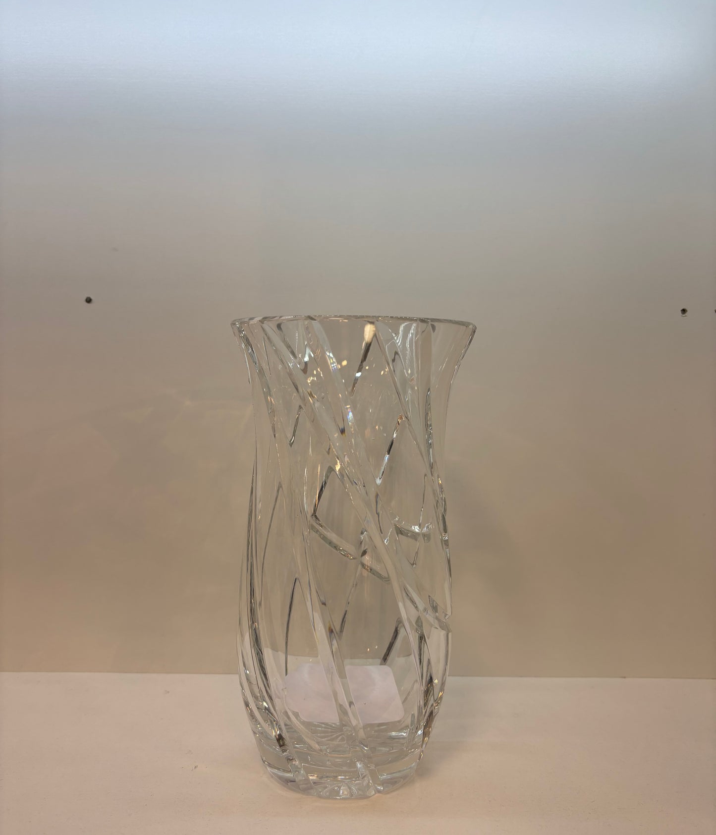 vtg heavy thick hand cut crystal flared 8.75'' glass vase swirling cut design