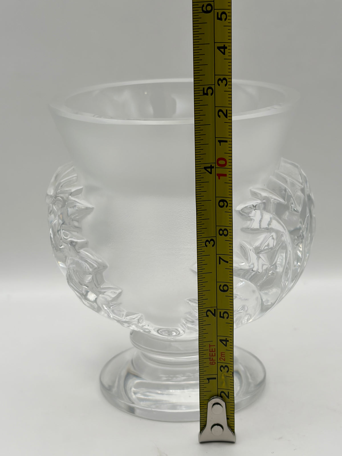 vintage Lalique France "Saint-Cloud" Crystal Vase featuring frosted satin-finish