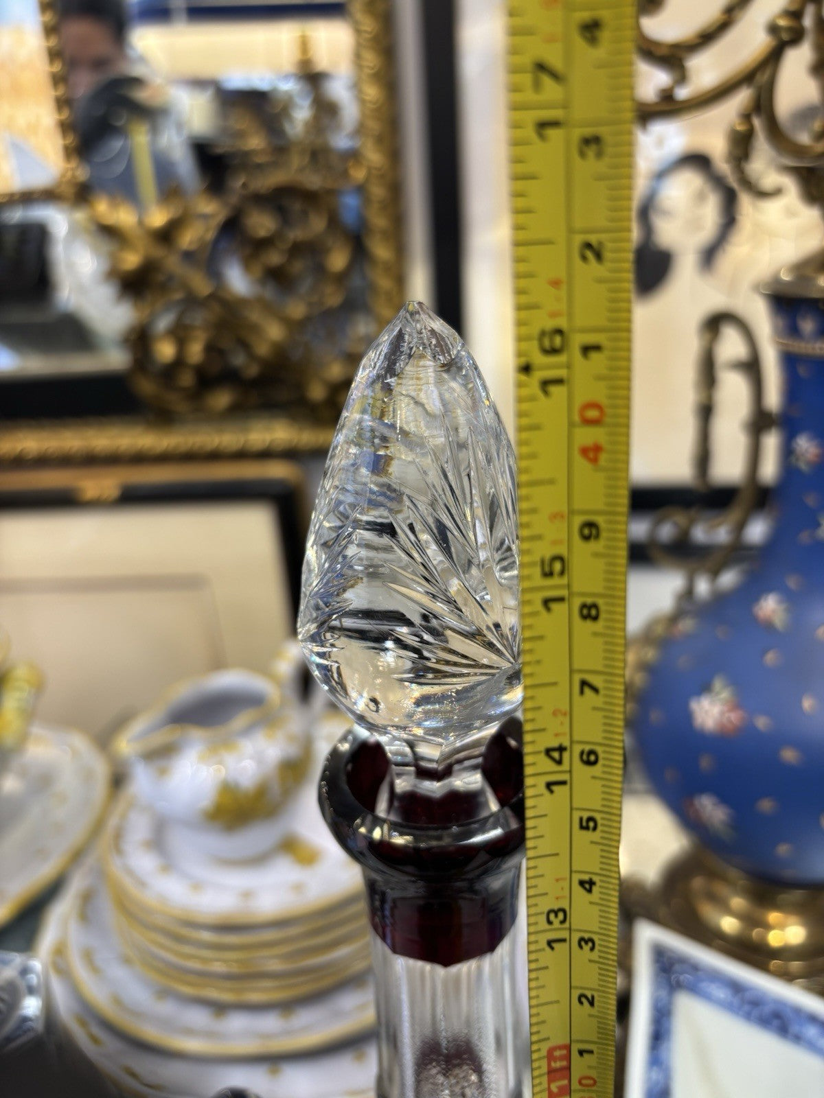Bohemian Ruby Red Glass Decanter 16.3”