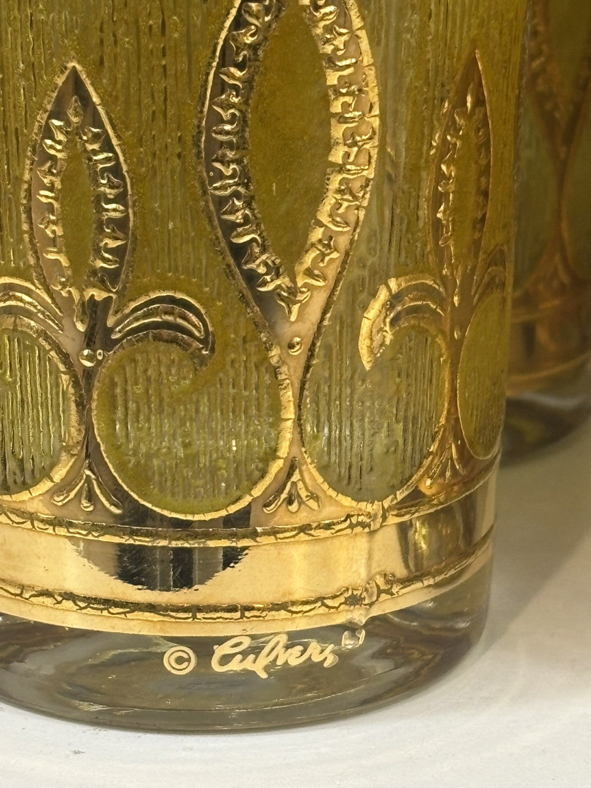 Culver MCM 22K Gold Fleur De Lis Tumblers/Highball Glasses Vintage Set Of 8