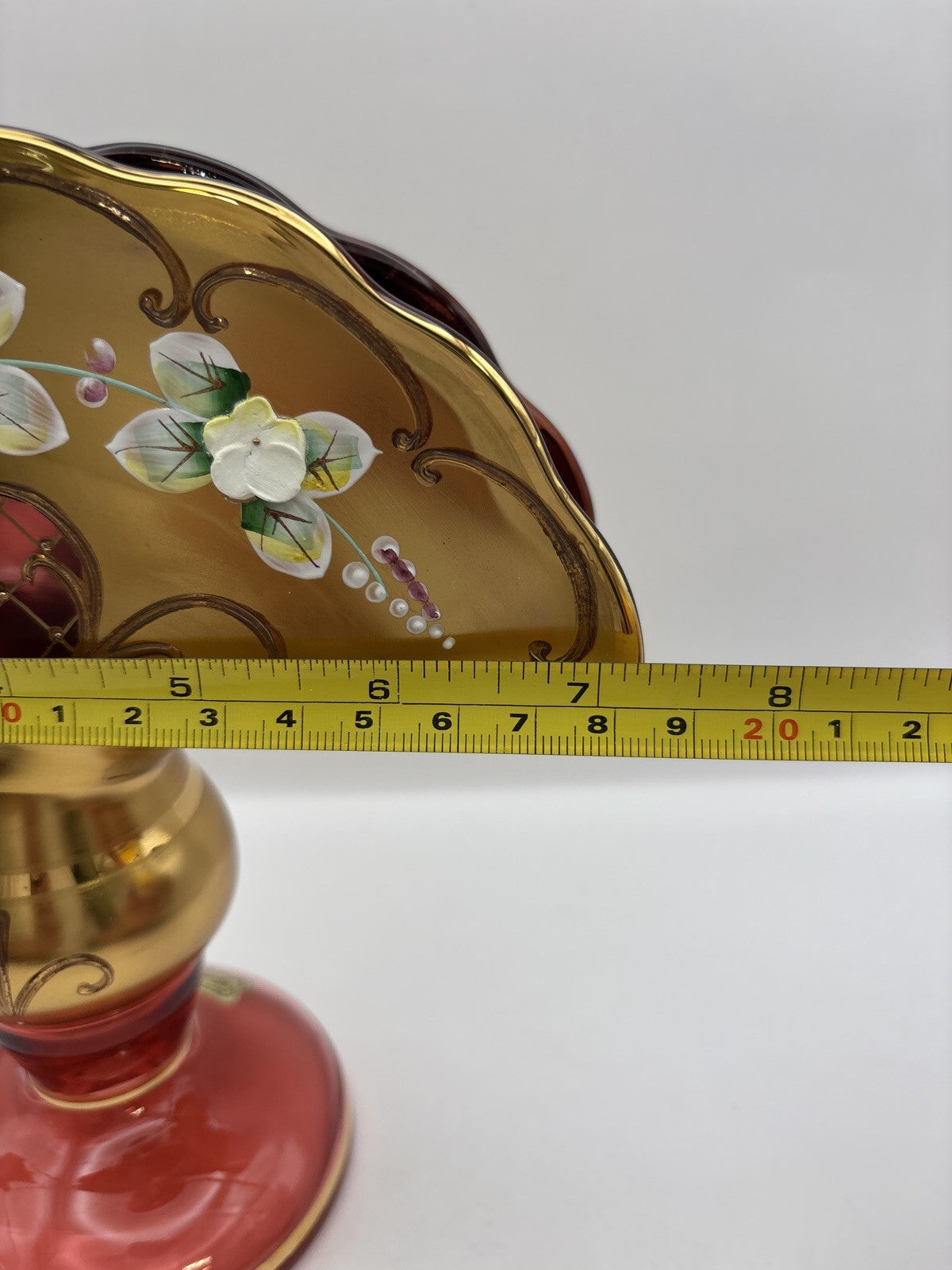 Bohemia Crystal Napkin Holder Red Glass with Gold Trim Made In Czech