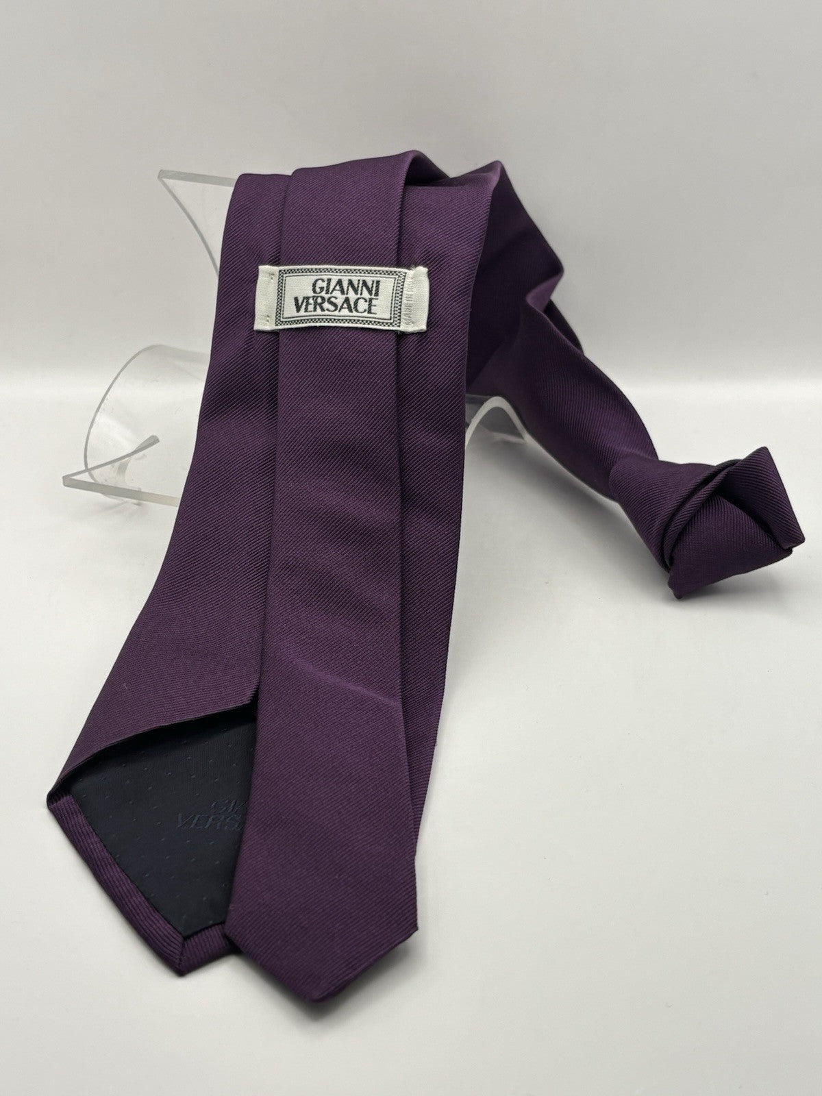Gianni Versace Silk Tie Purple Ribbed Made In Italy Men's