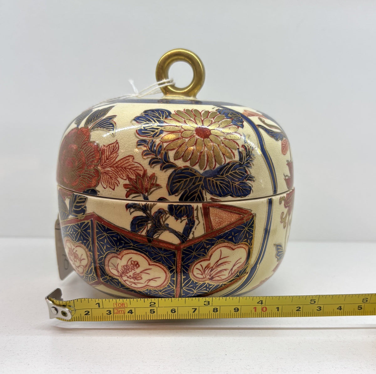 Vintage Imari Ware Ginger Jar with Lid Hand Painted Porcelain Gold Trim