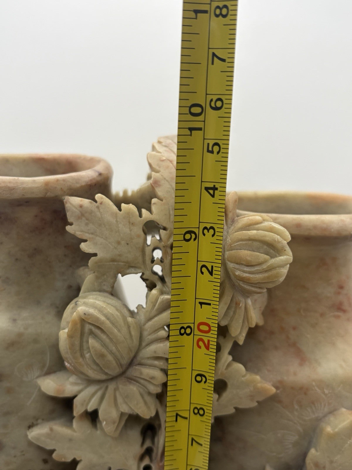 Vintage Chinese hand-carved soapstone double mantle vase