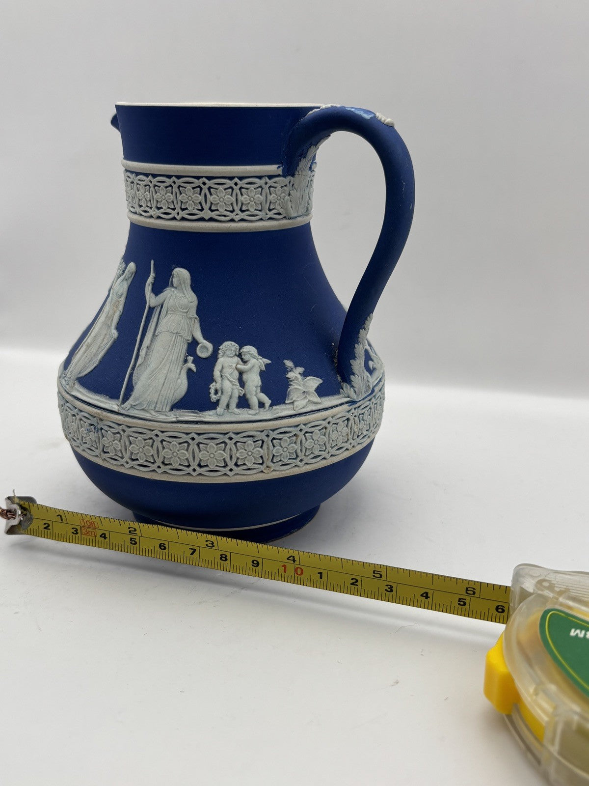 CA. 1900 WEDGWOOD BLUE DIPPED JASPERWARE PITCHER 5 Tall