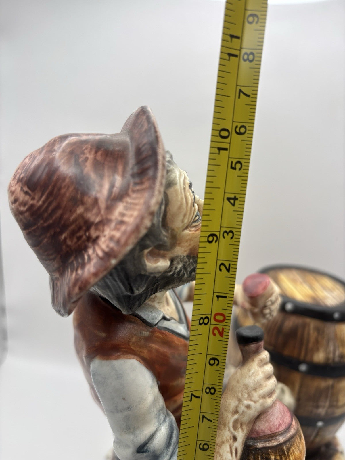 Vintage Capodimonte Hobo Tramp 10" Figurine Holding Jug W/Whiskey Barrels Italy