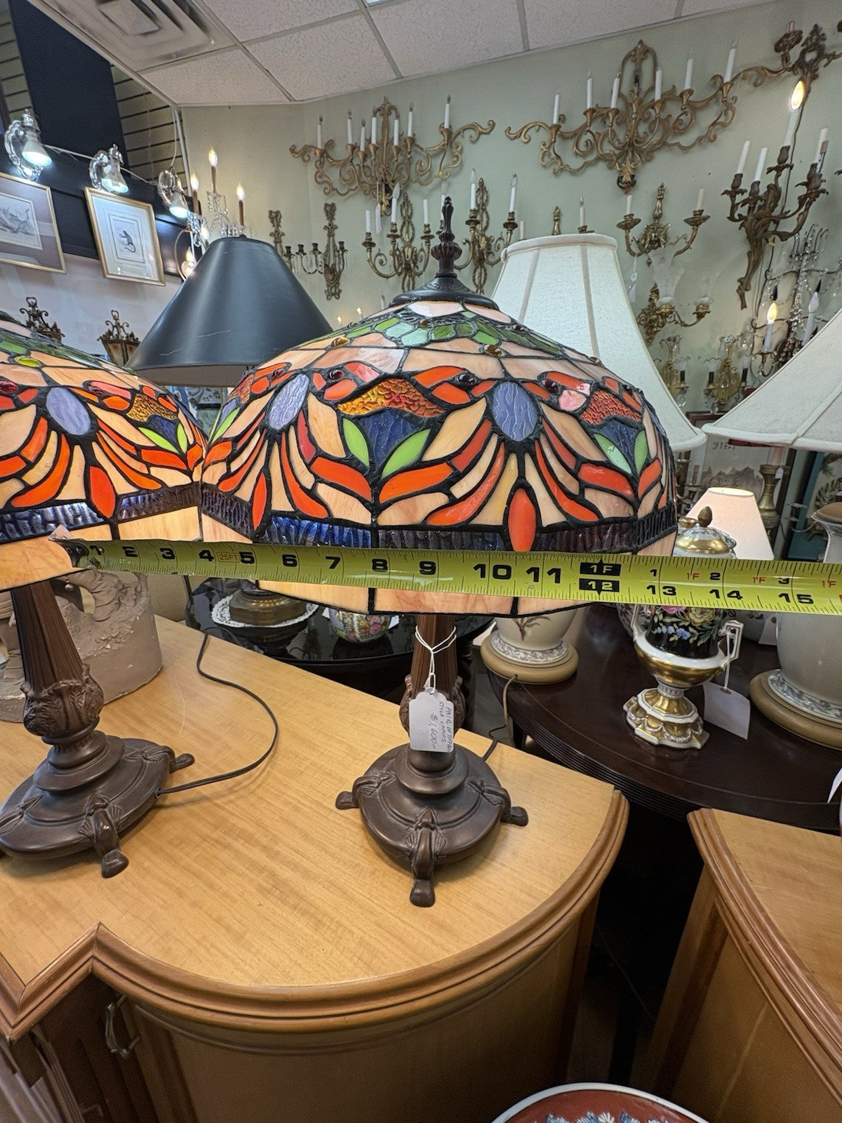 Tiffany-style Stained Glass Table Lamps Featuring A Vibrant Floral Design 10”