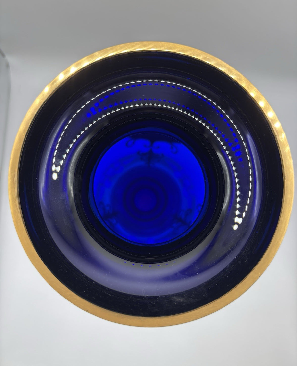 VTG Bohemia Czech 24k Gold Incrusted & Enamel Cobalt Blue Crystal Vase 10.5”