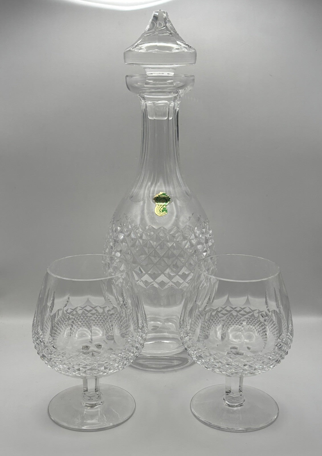 Waterford Crystal Colleen wine decanter with a distinctive diamond-cut pattern