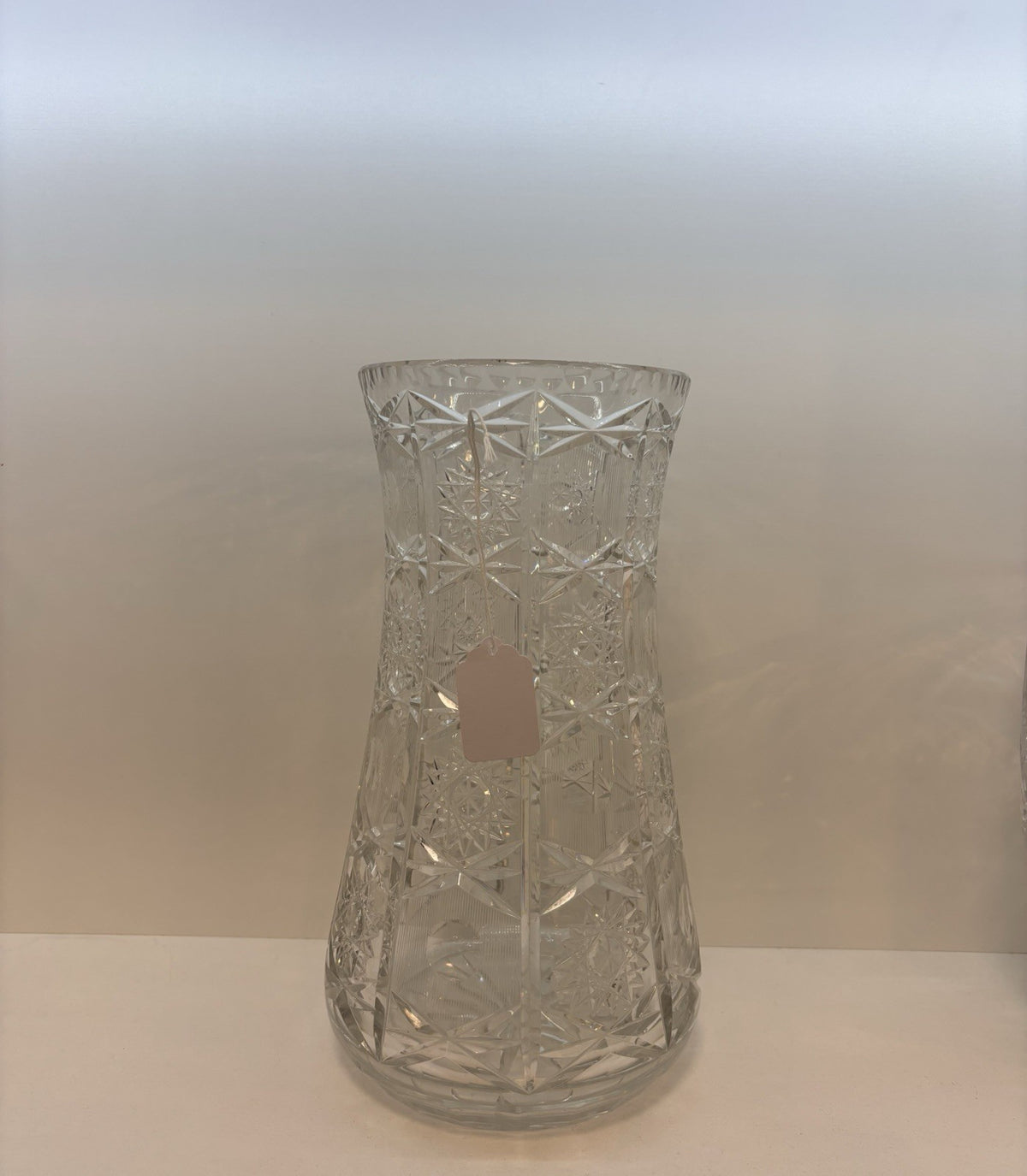 American Brilliant Cut Crystal Vase Floral Leaves Pattern 11 Inches Tall