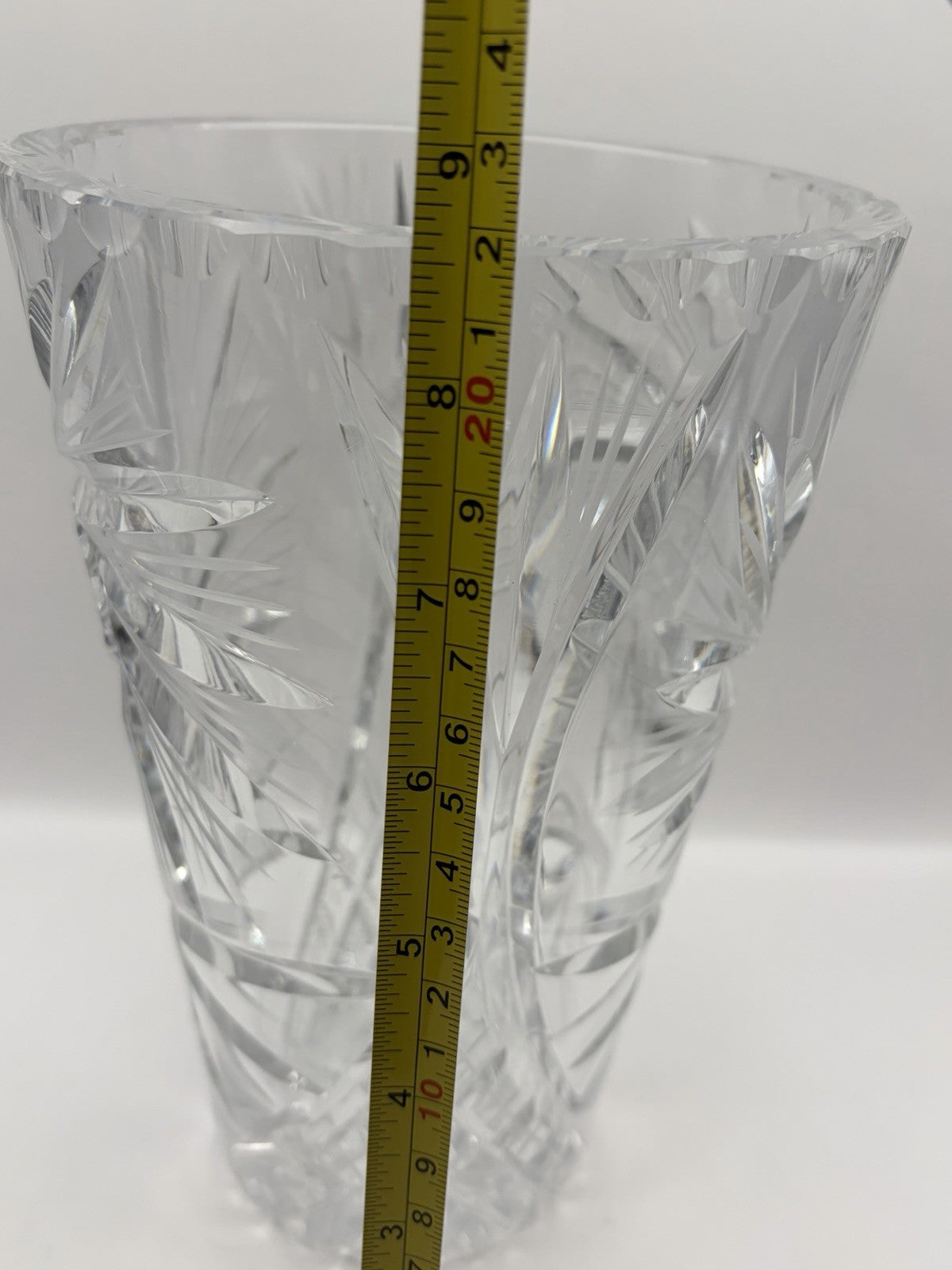 Vintage Bohemian crystal glass vase Cut pattern into the heavy leaded glass.