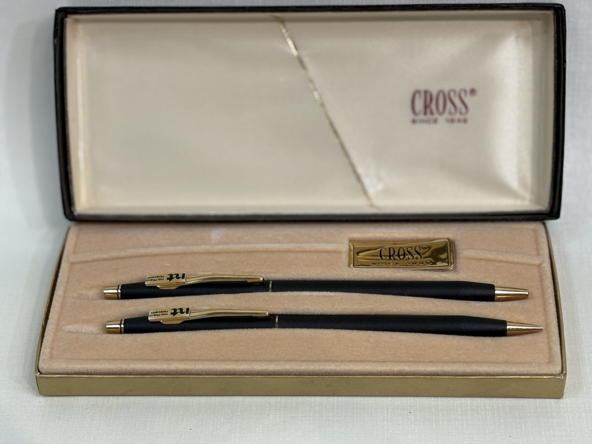 Cross pen and pencil set in a satin black finish 23-karat gold-plated