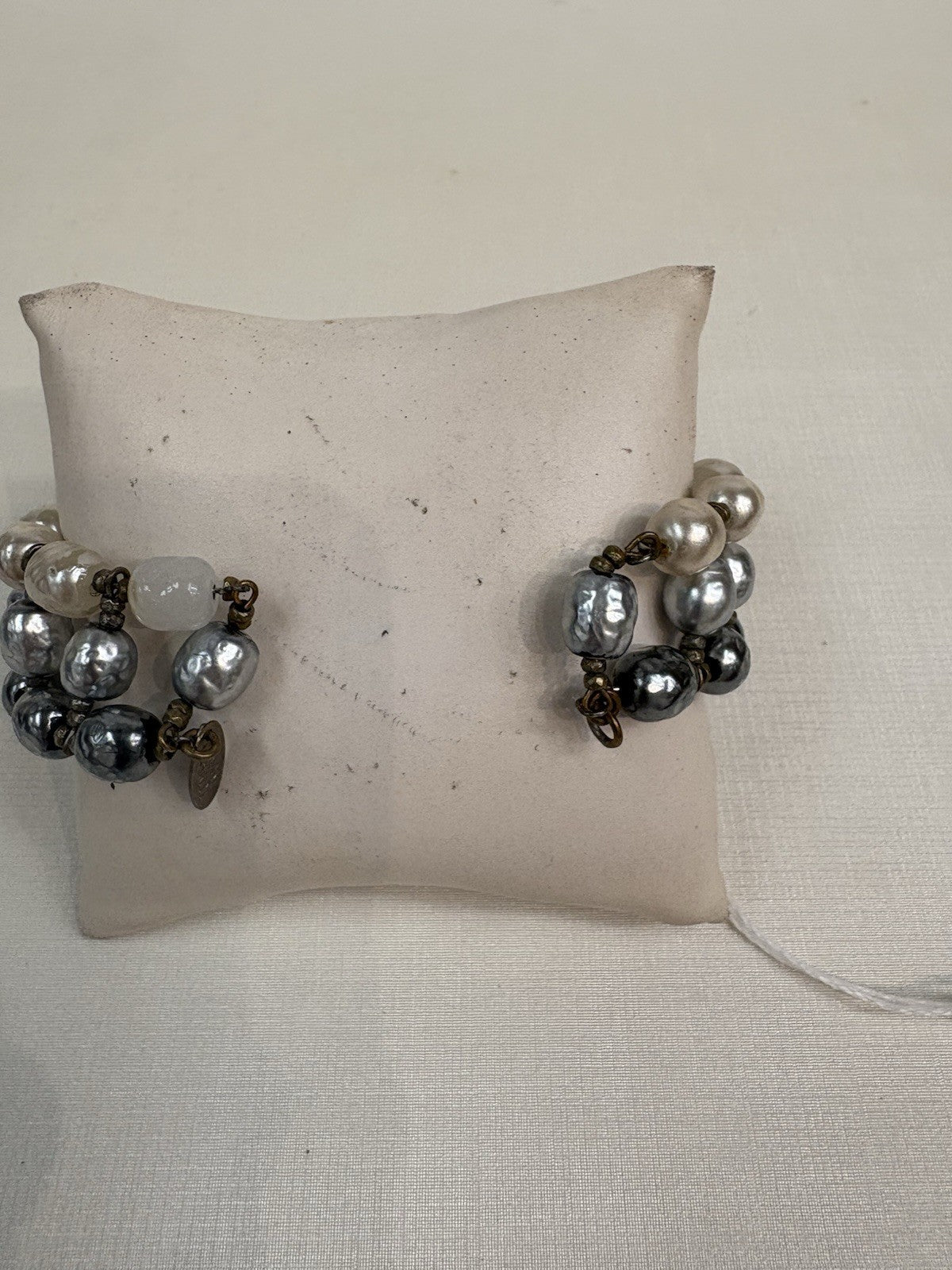 Miriam Haskell Vintage Pearl Rhinestone 3-Row Bracelet Signed Rare
