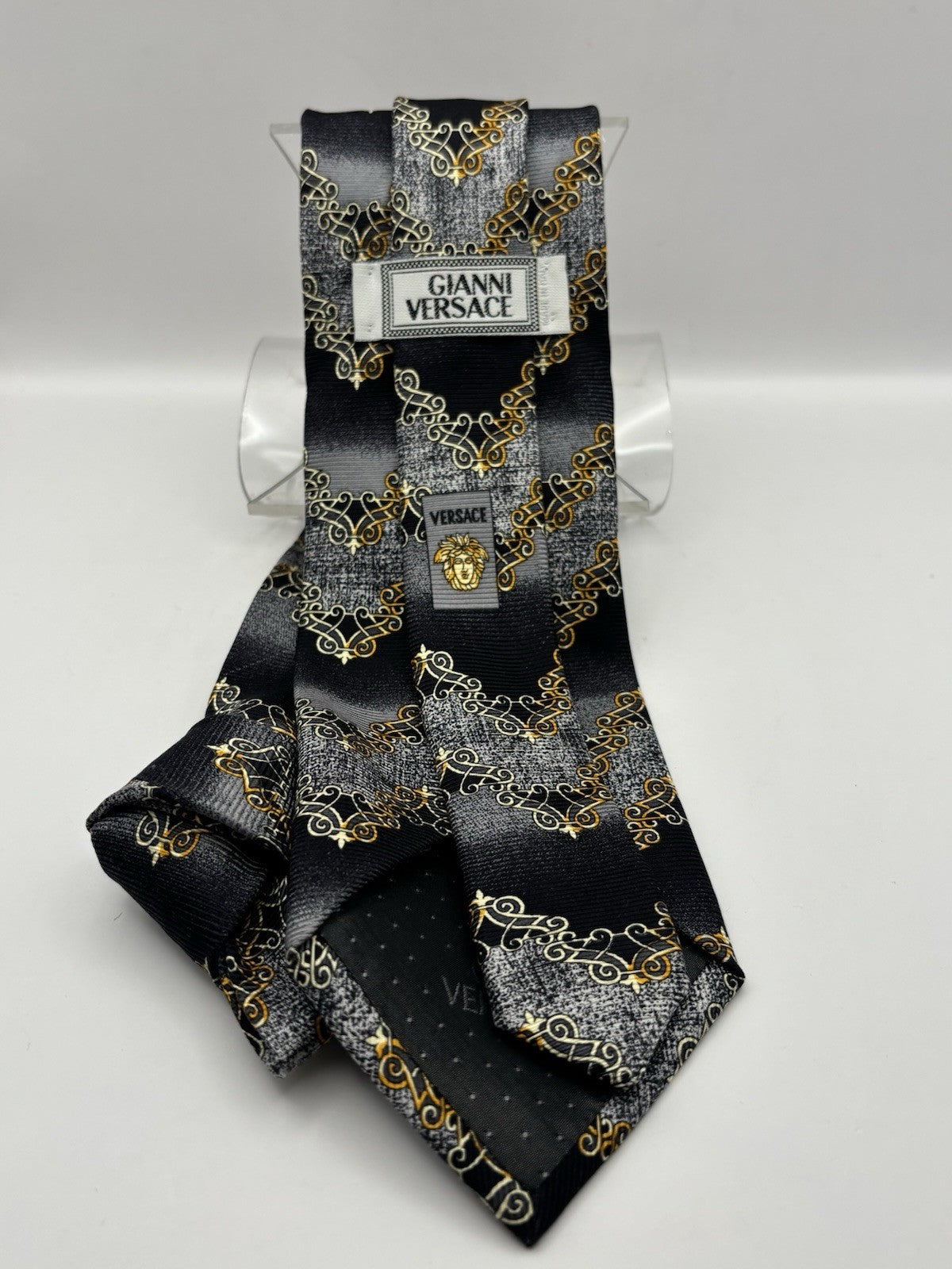Gianni Versace tie black and silver silk Medusa head emblem