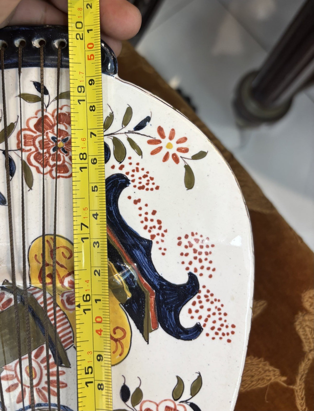 Antique Mandolin In White and Polychrome Ceramic Made In France