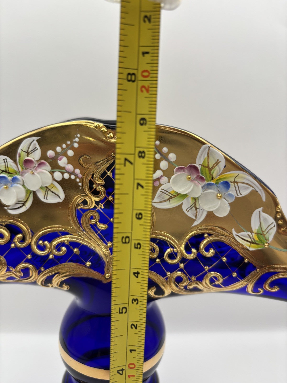 Vintage Bohemia Napking Holder Blue with Gold and Floral Design