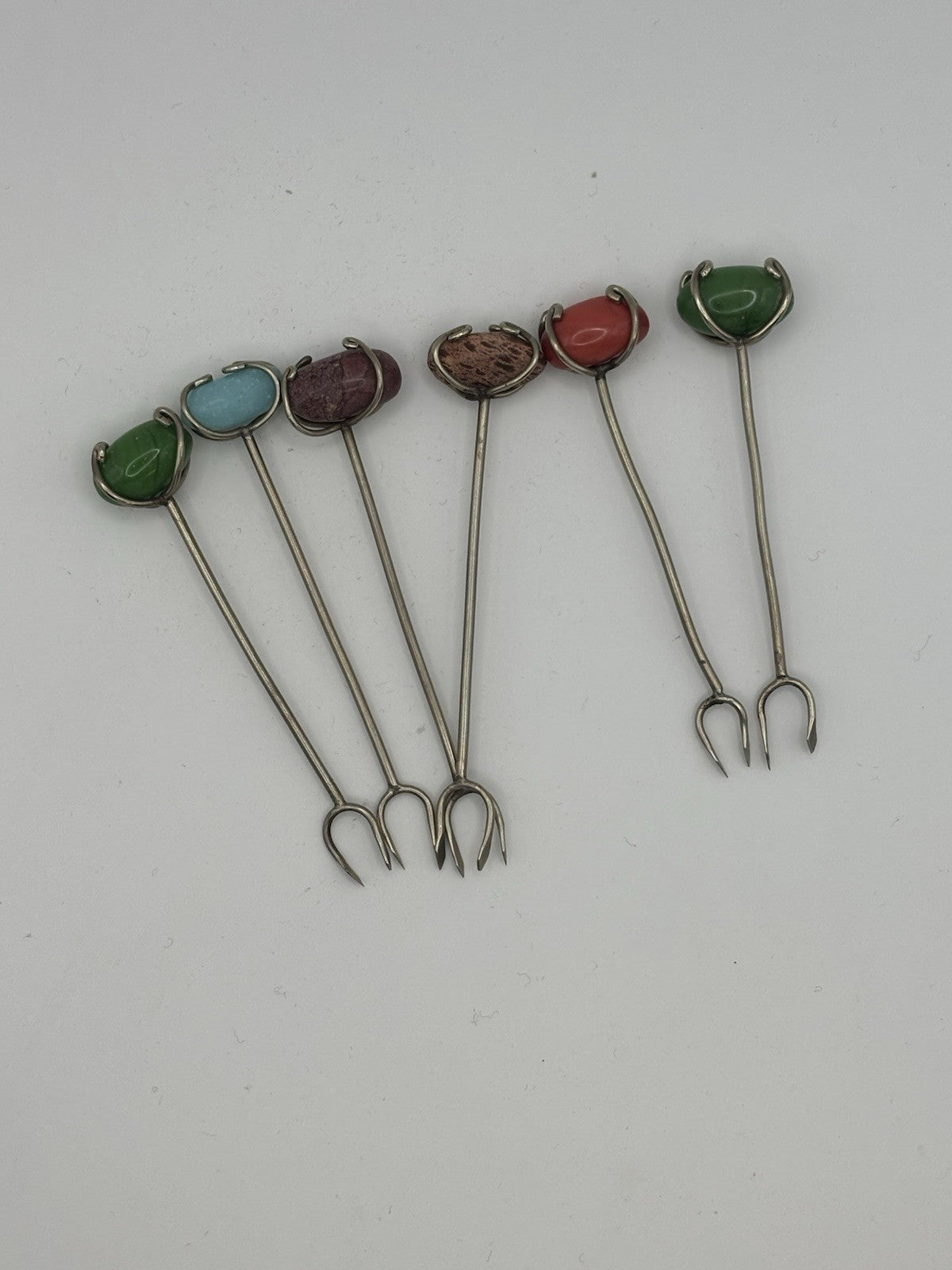Cocktail skewers fork set of 24 with various gemstones