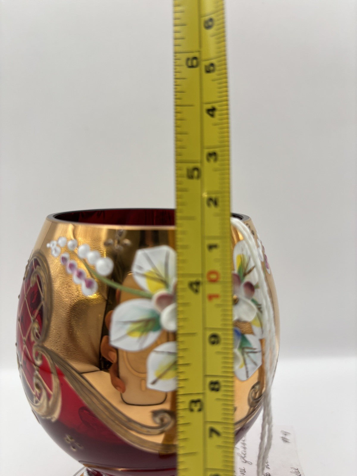 Pair of Bohemia Red Ruby Glass with A Floral Design Gold Trim Made In Czech