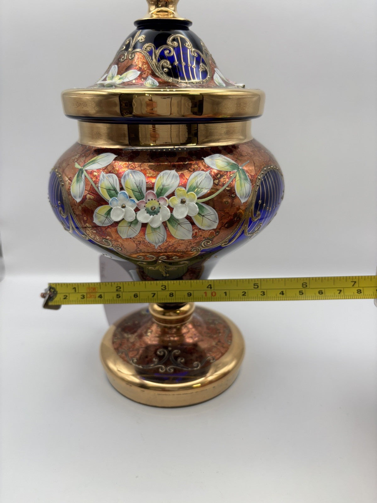 Bohemia Art Cobalt Decorative Vase with Lid Made In Czech