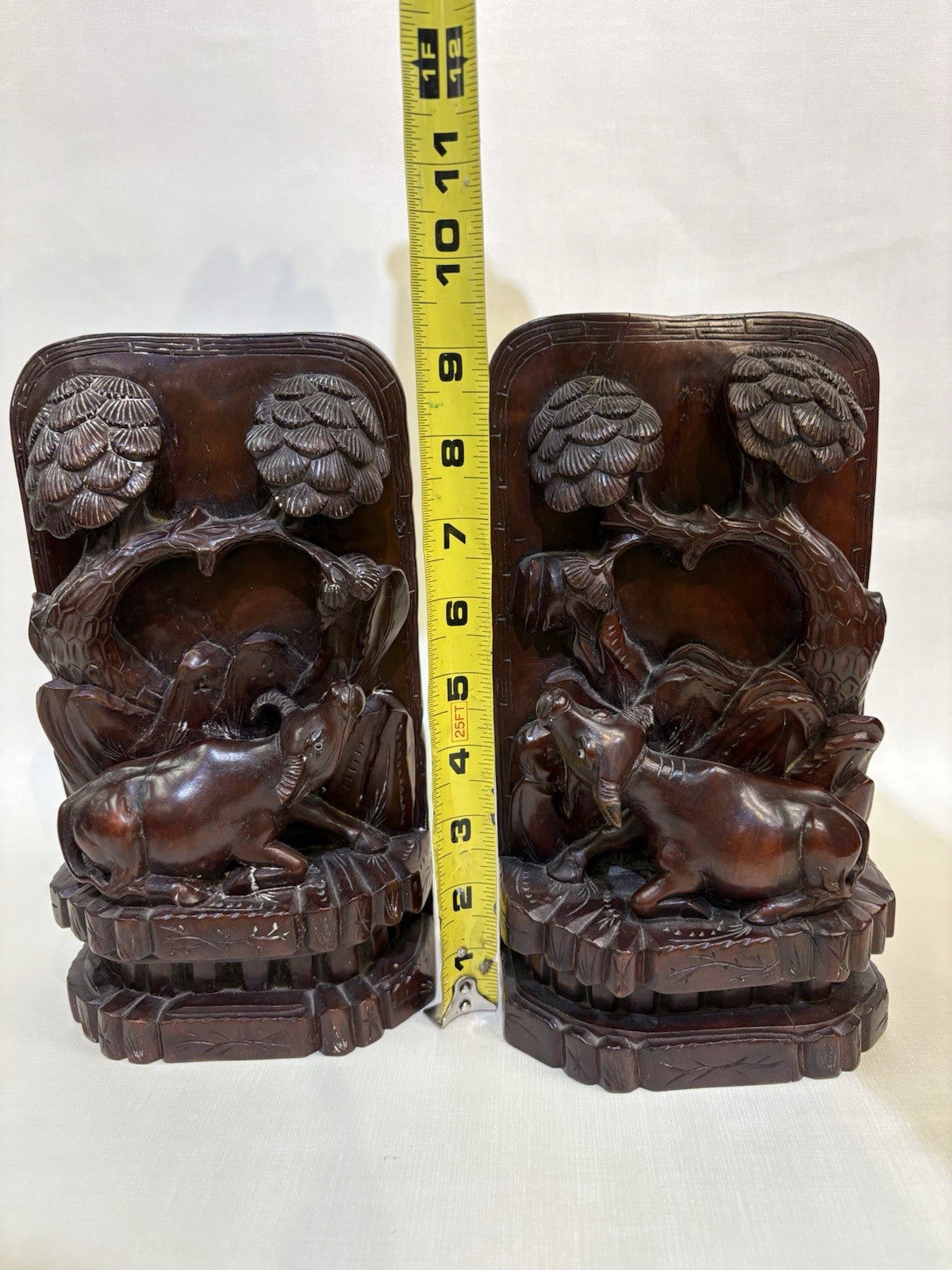 19th Century Chinese Carved Rosewood Bookends Set of 2
