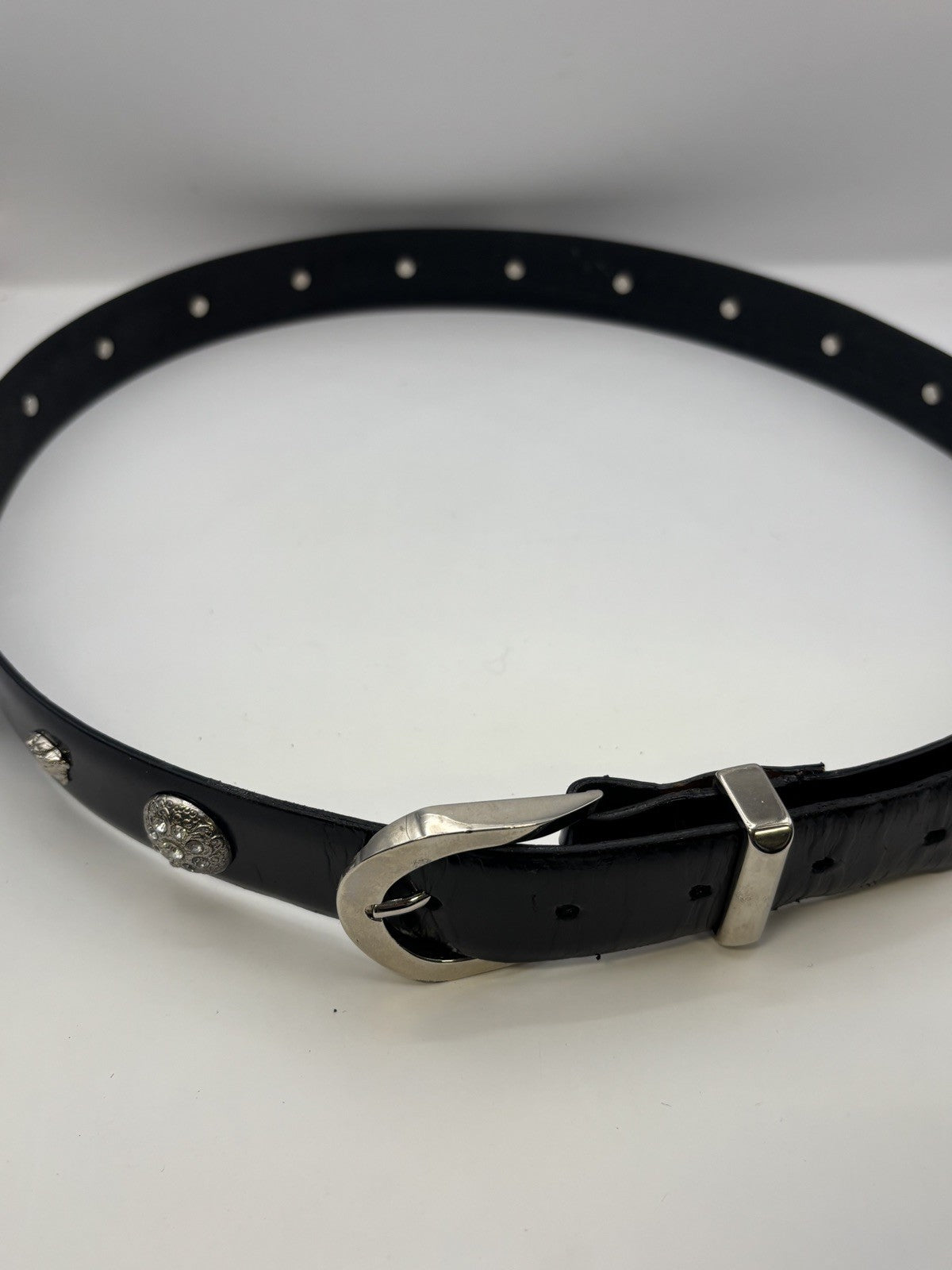 vintage genuine Gianni Versace crystal Medusa rhinestone black leather belt