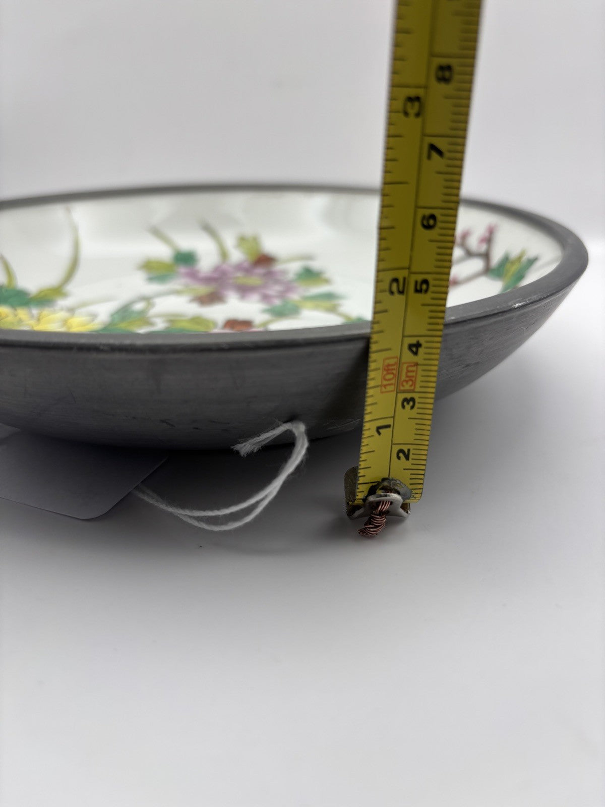 Vintage ~ Japanese Porcelain Ware/ Pewter Encased Bowl ~ Hong Kong ~ 7.9”