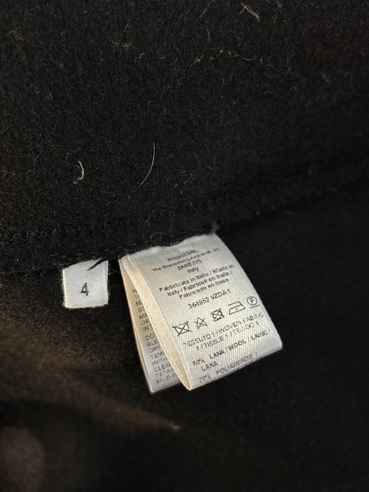 Black wool-blend double-breasted peacoat. Tomás Maier Size 4