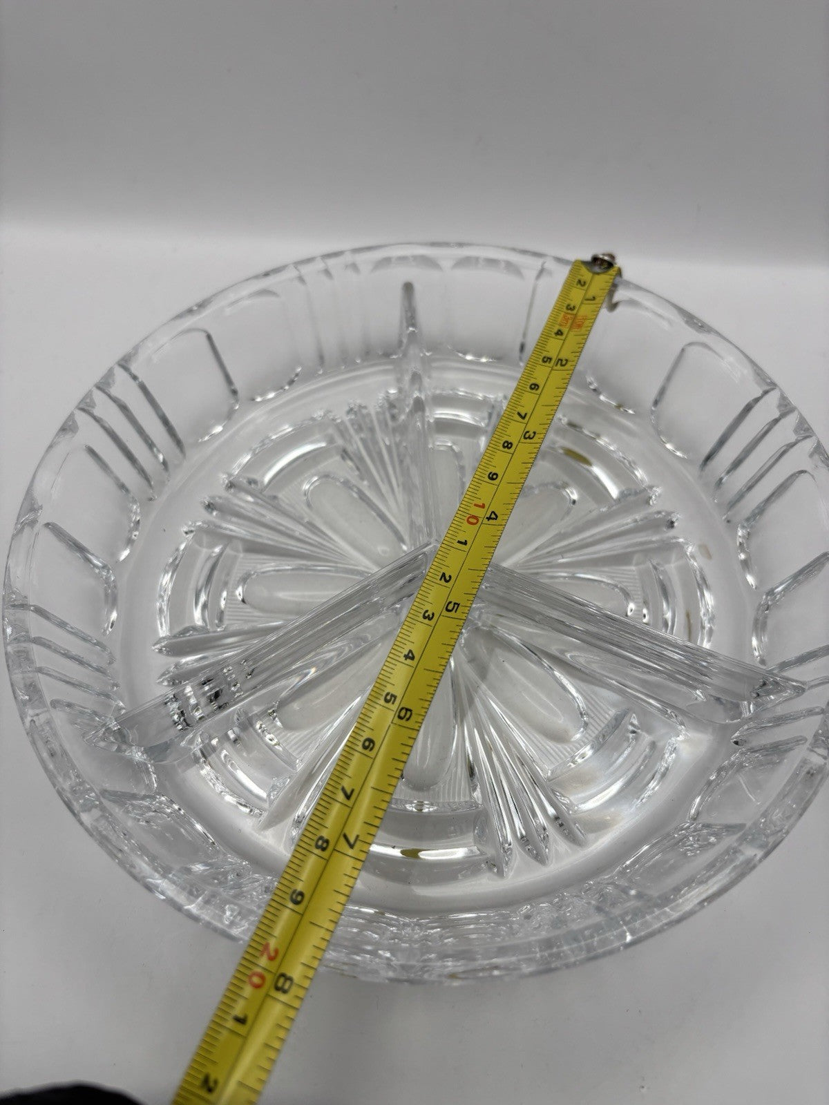 Vintage 3-section Divided Glass Serving Plate Appetizer Tray Clear Glass