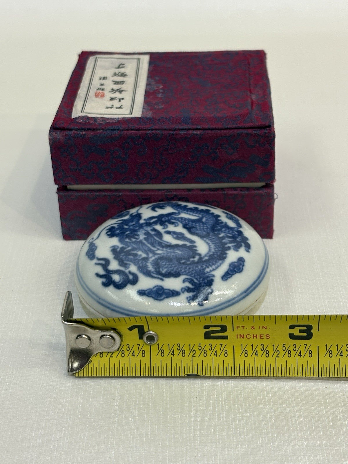 Chinese Blue And White Seal Paste Box 20th Century