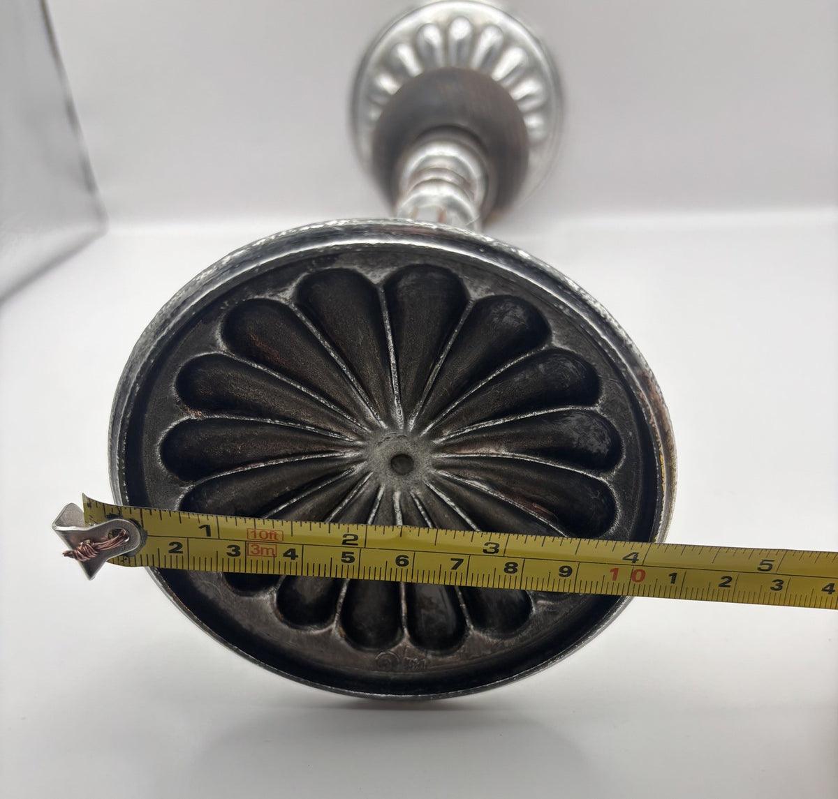 Vintage Wood And Pewter Candle Holder - WIth Candle Snuffer