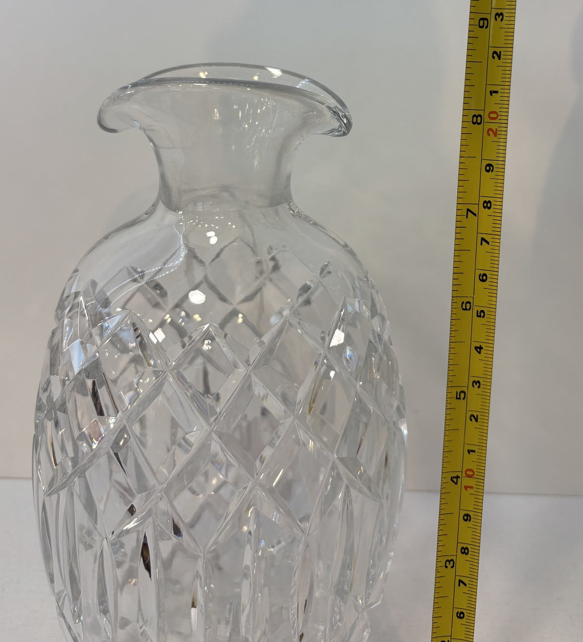 Vtg Crystal Wine Whisky Decanter Diamond Crosshatch Pattern Faceted Stopper 8”