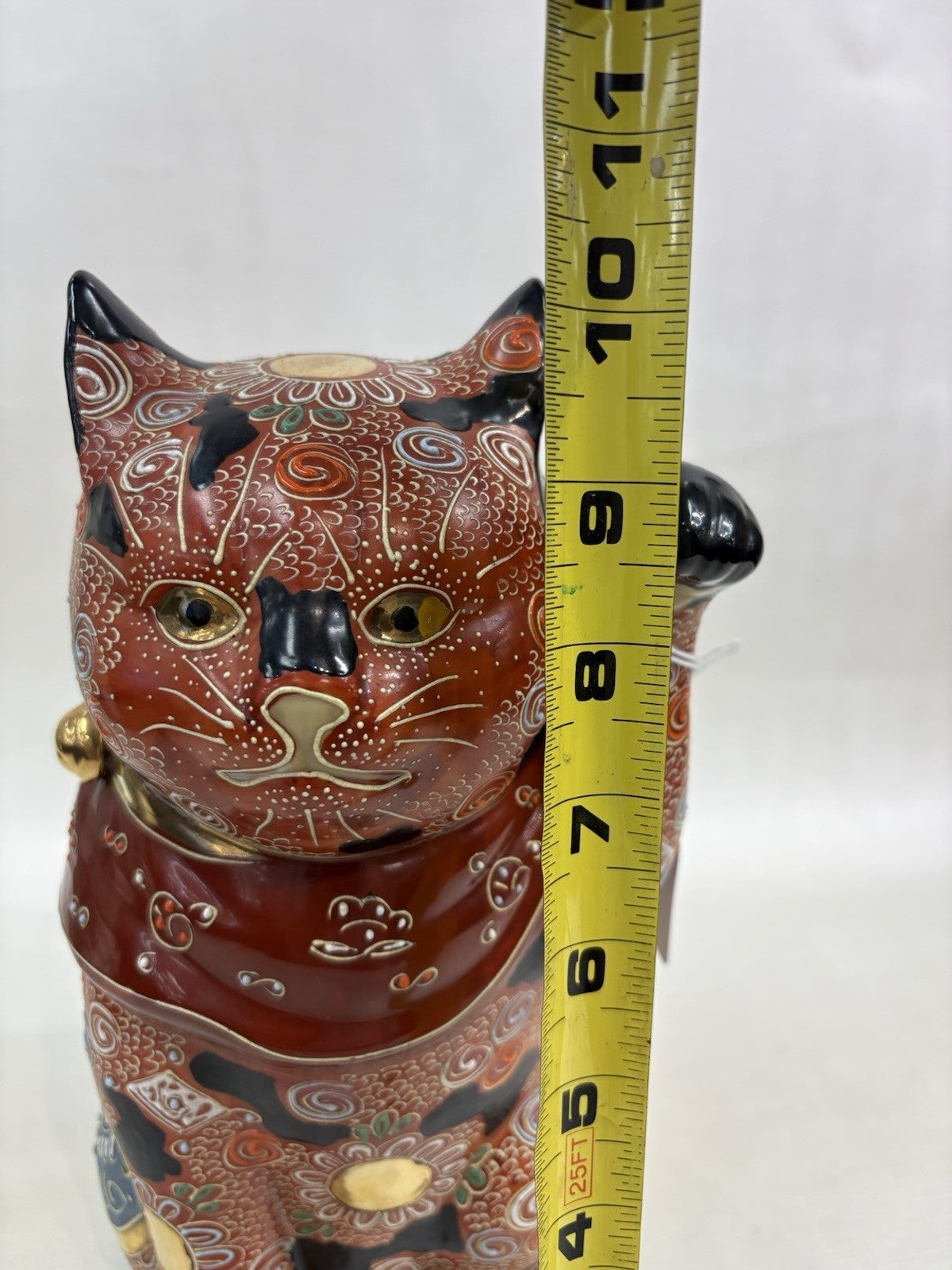Kutani Ware Maneki-neko (Lucky Cat) Sculpture Figurine 10”