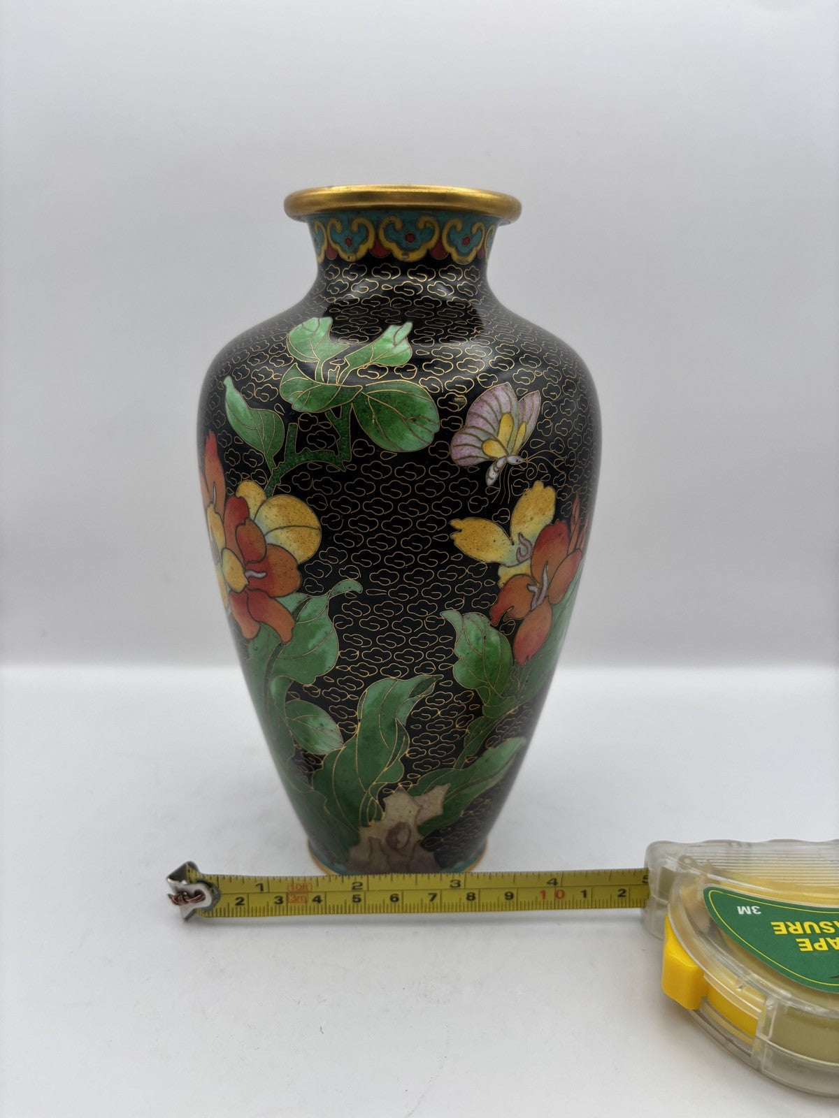 Vintage Asian Cloisonné Floral Vase 7.3 Inches Tall Made In China