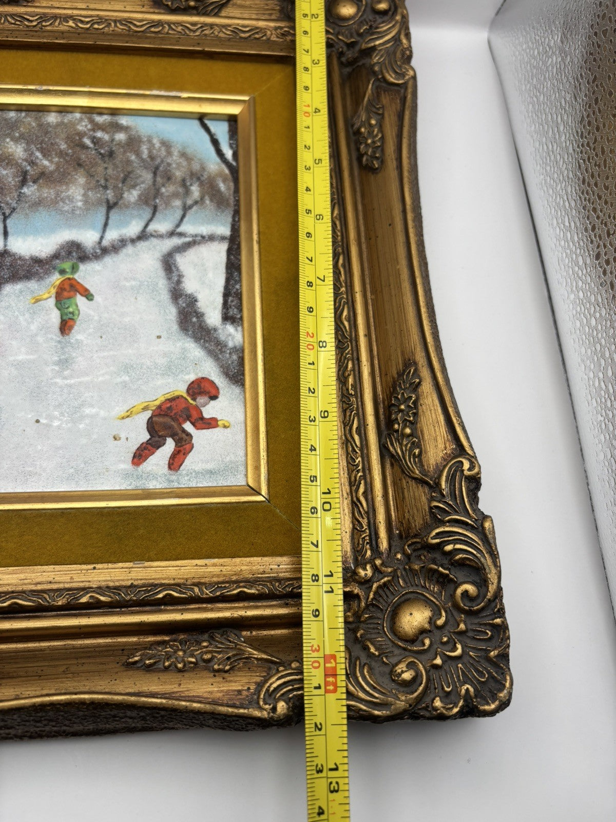 Dominic Mingolla Painted Enamel On Copper Kids In The Snow Signed Framed Art