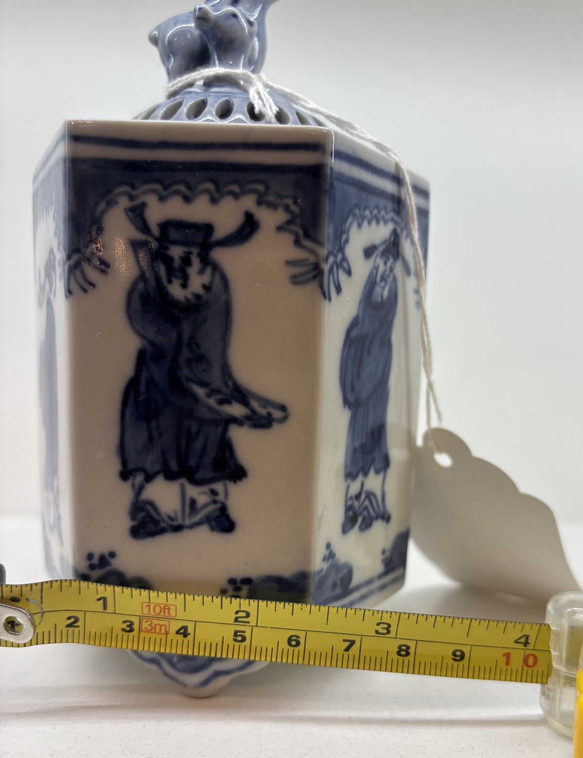 Chinese Blue and White Porcelain Incense Burner Ashtray Ash Catcher Hexagon