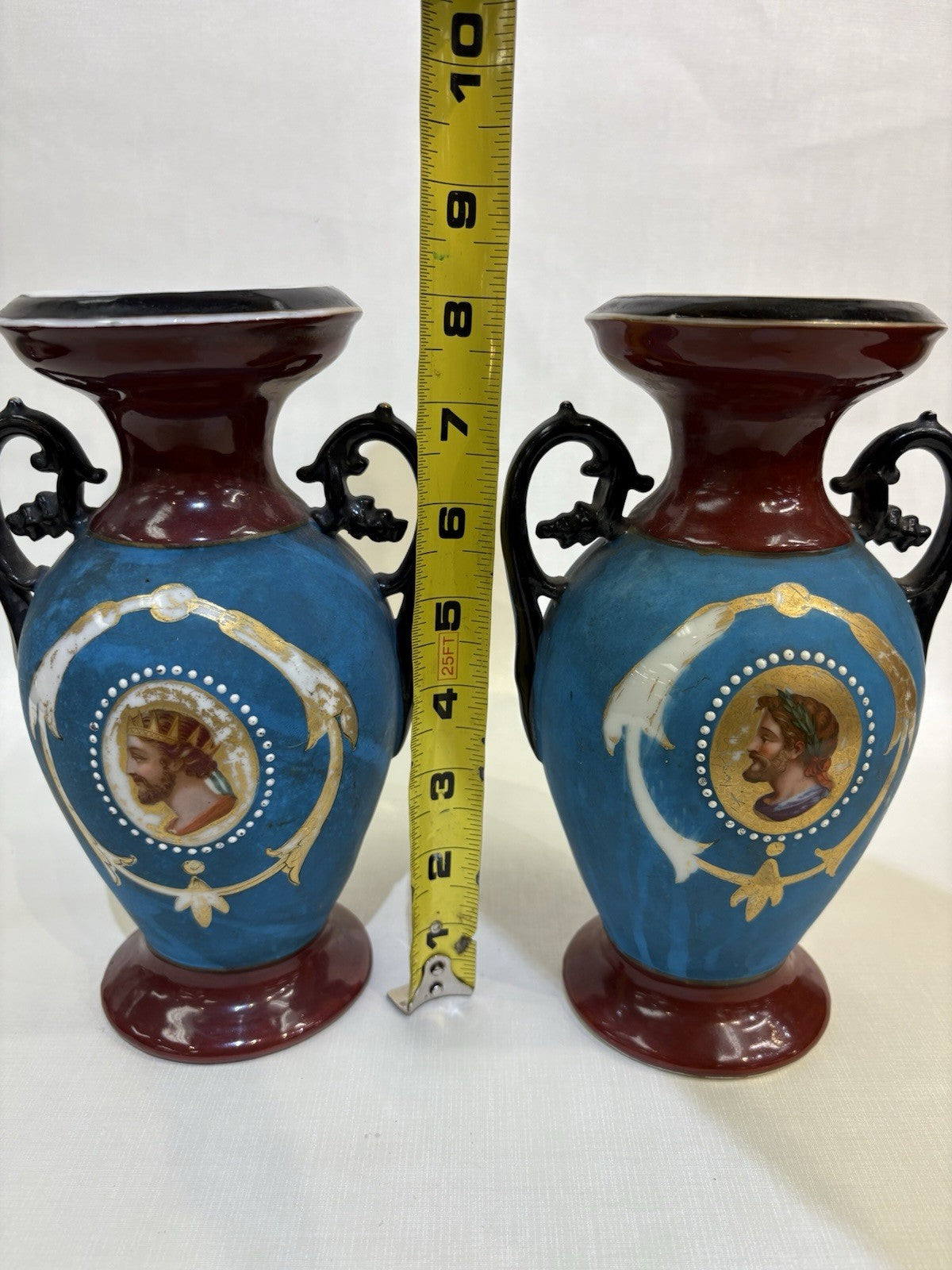 Pair of Sevres Style Porcelains Hand Painted French Vases Has Number Mark Signed