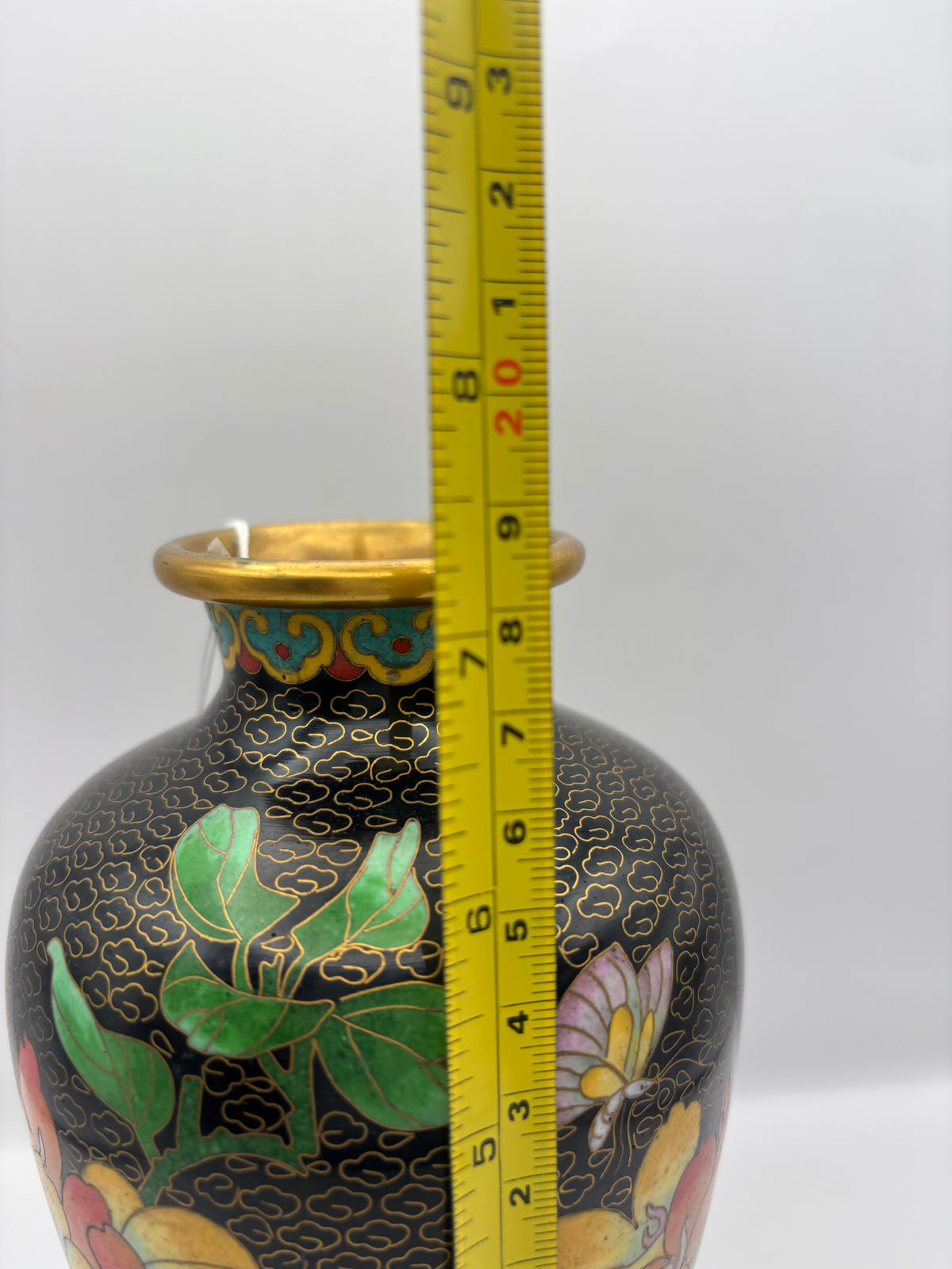Chinese Vintage Jingfang Cloisonne Vase, Brass Flower Vase, Cloisonne Vase, Hand Made Painted, Gold Floral, Home Decor, Gift
7 1/8”