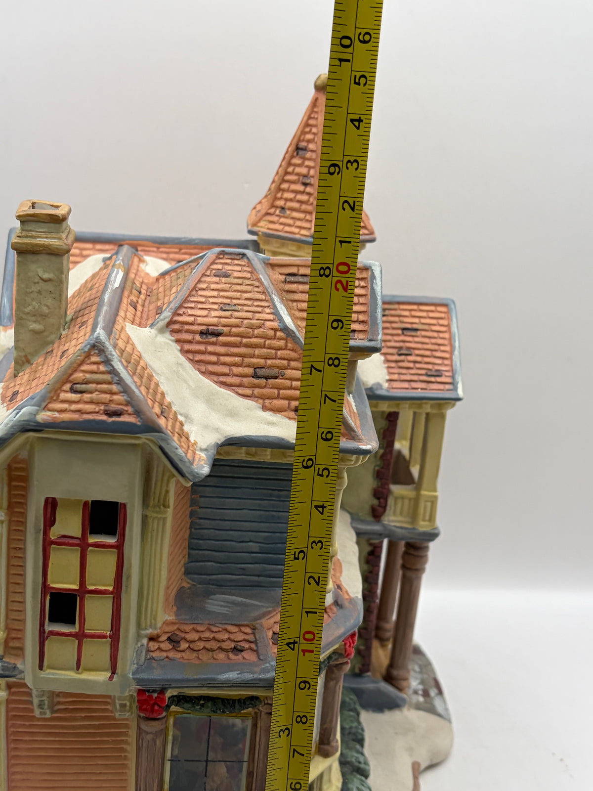 Victorian Christmas Village House Figurine, Ceramic Porcelain, Painted, 9x8"