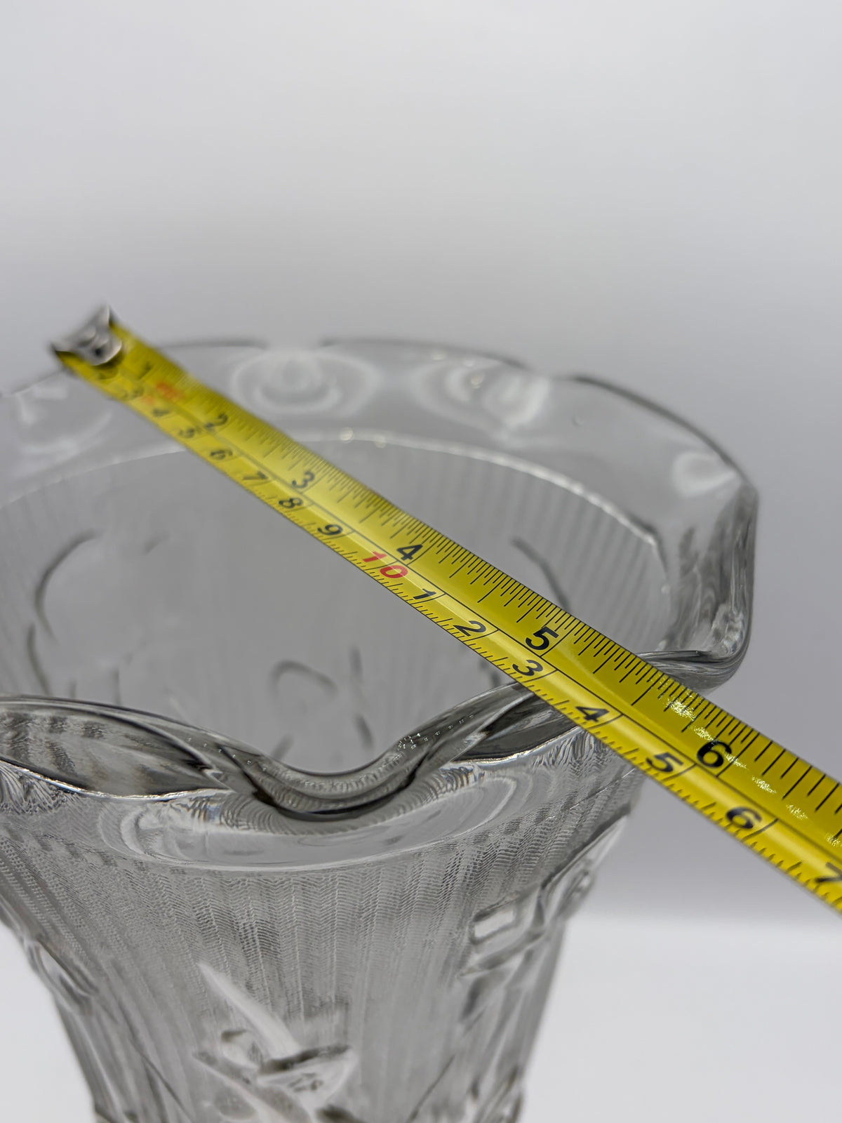 Vintage clear pressed glass footed flower vase Irish herringbone pattern 1928 - 1932