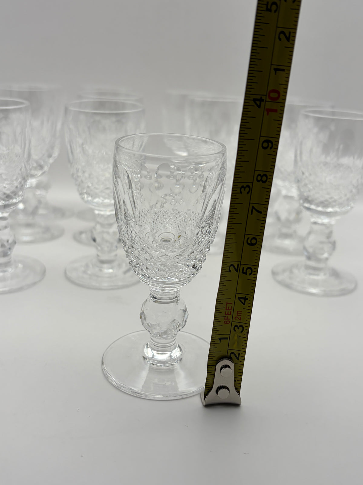 Waterford Set of 8 Clear Cut Glass Water Goblets Etched Decorated 6.5 in, Service 8