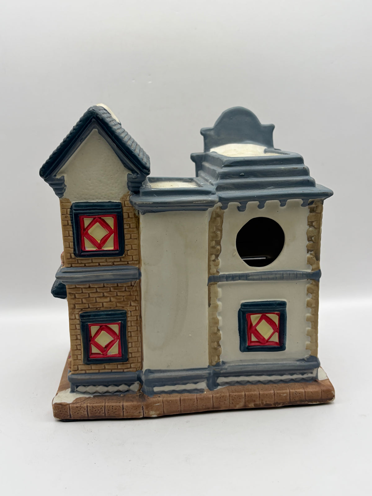 Ceramic Holiday Village Fire Station House Building Figurine w/ Red Truck 7in