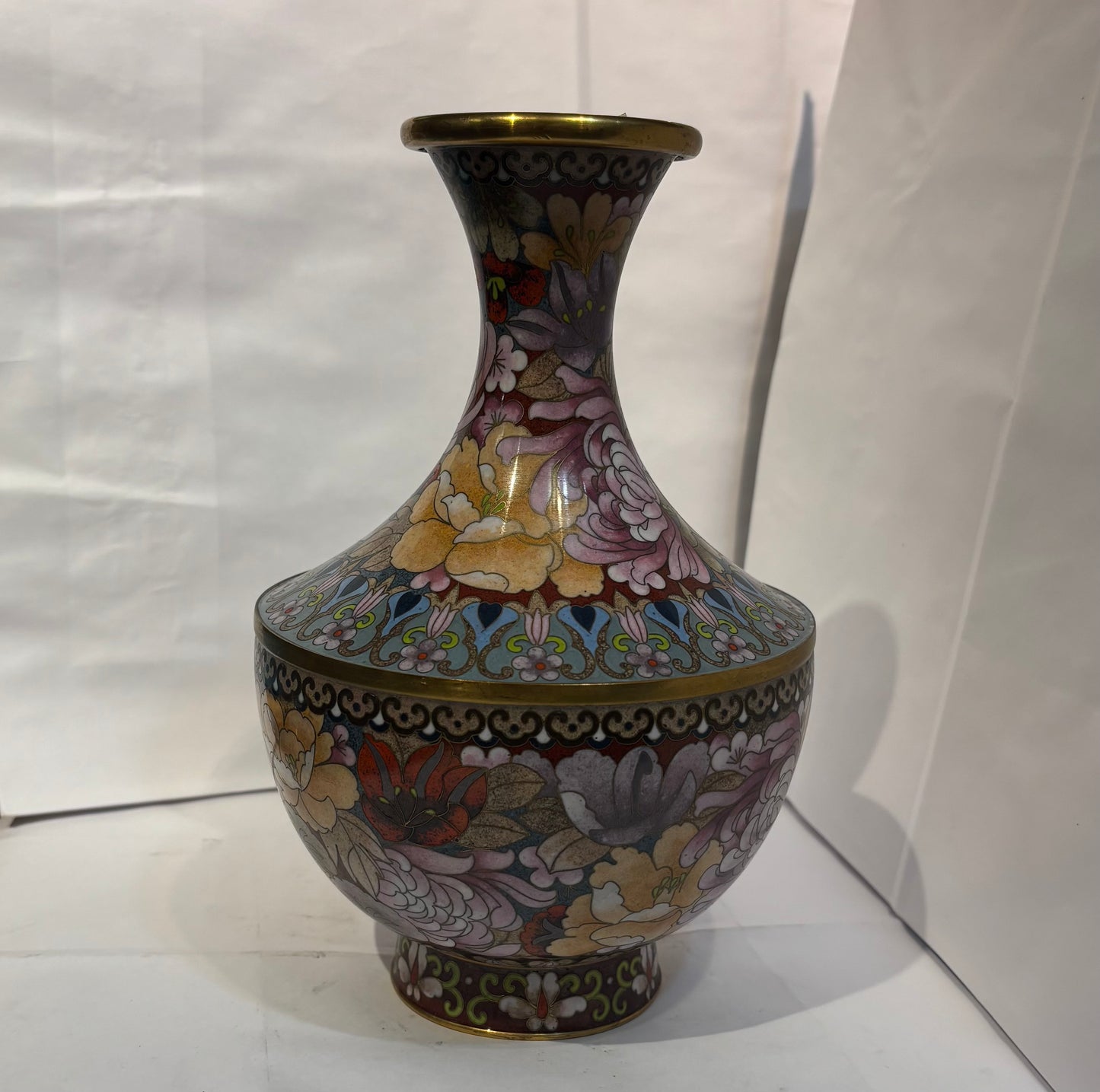 Vintage Chinese Cloisonné Vase 9 1/2” inches tall made in 1971