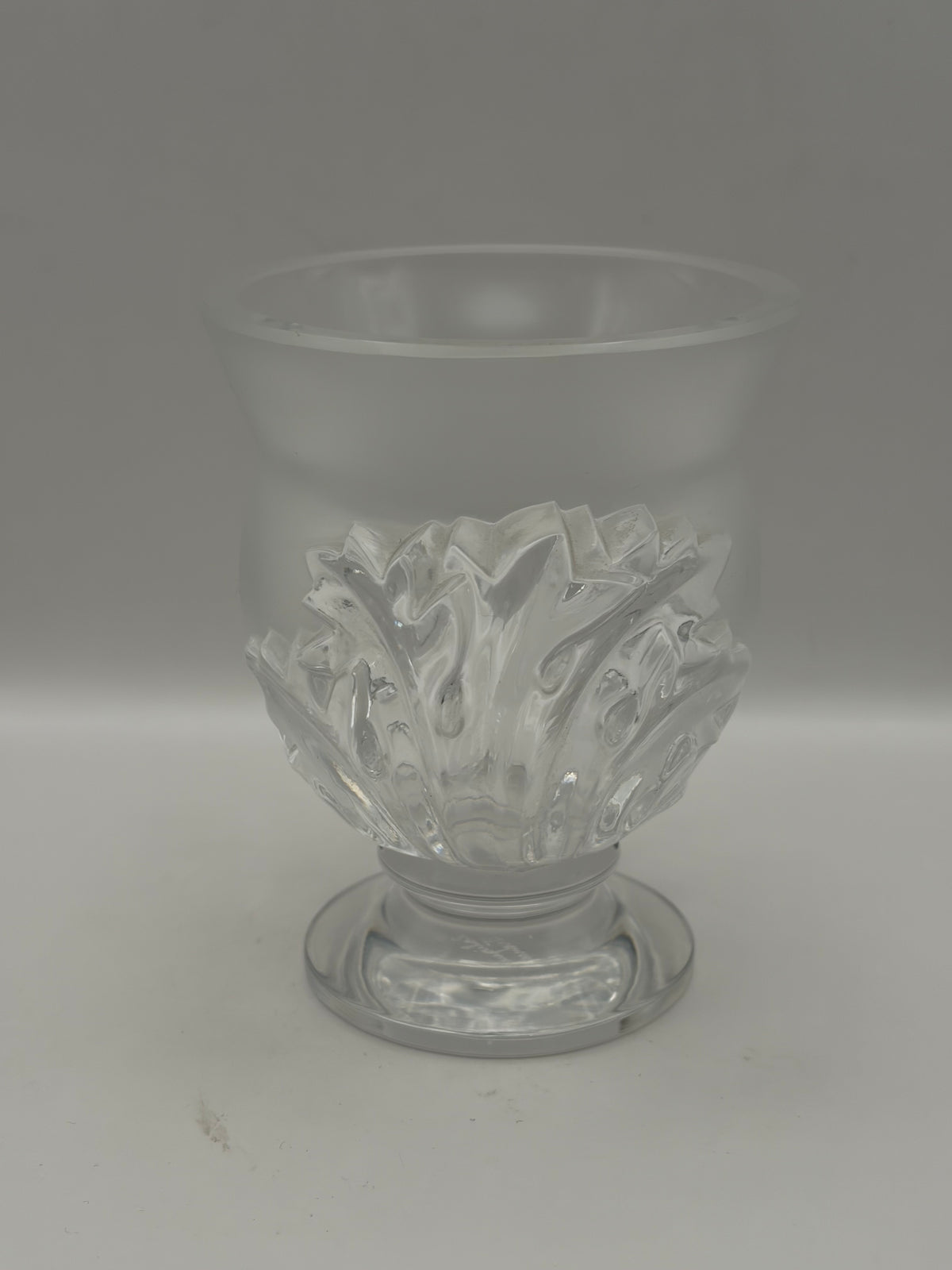 vintage Lalique France "Saint-Cloud" Crystal Vase featuring frosted satin-finish