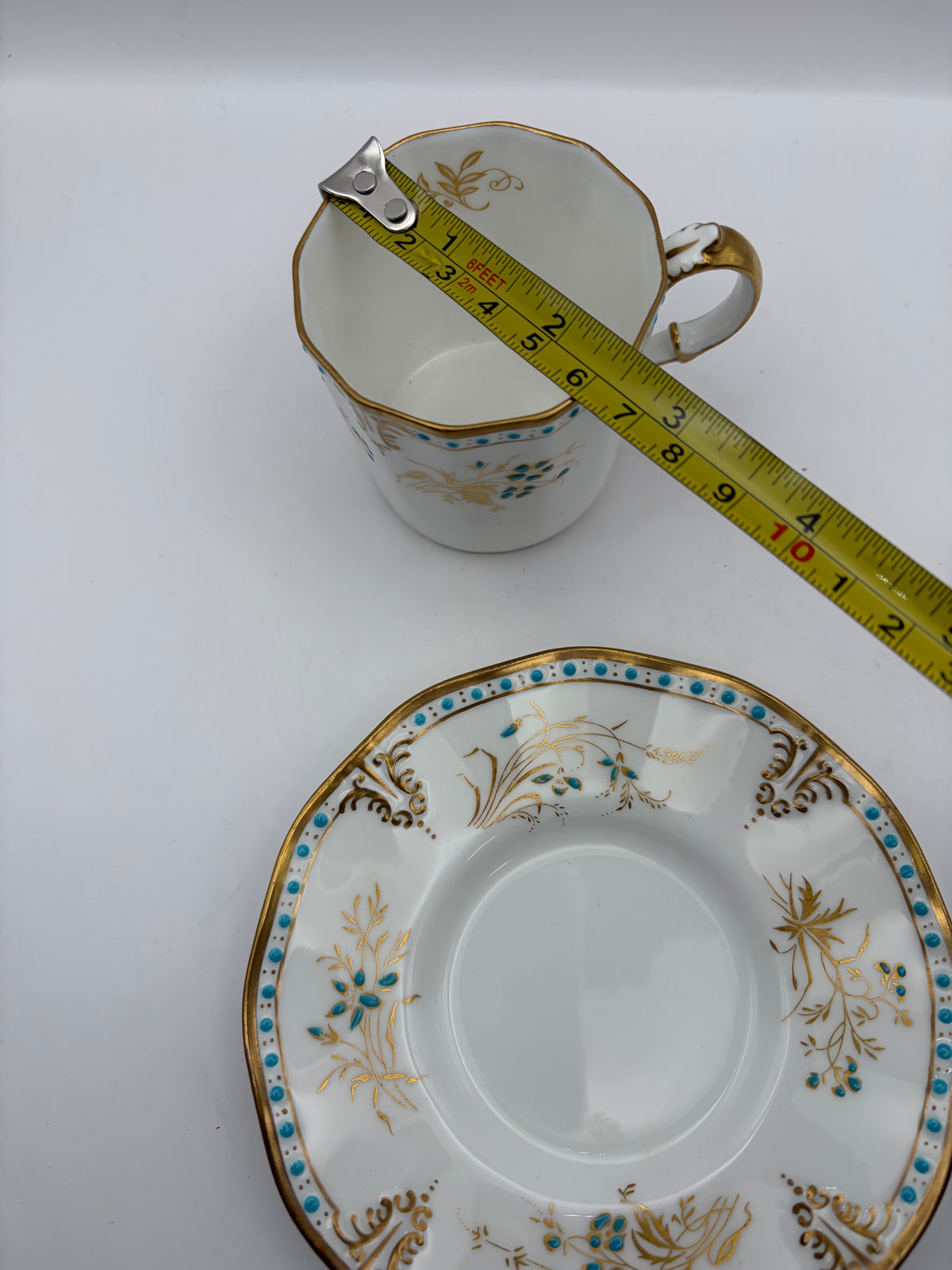Royal Crown Derby Normandie Bone China Cup & Saucer 8 oz White Gold Blue A114