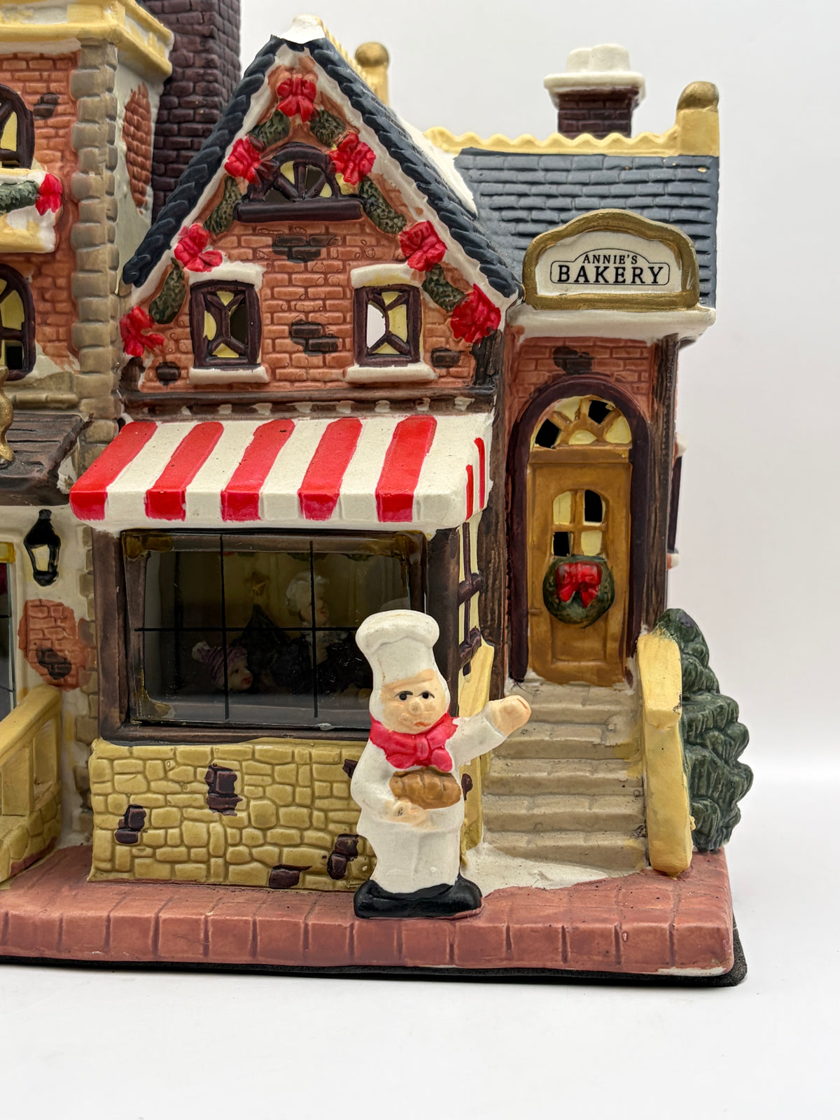 Christmas Village Bakery & Restaurant House, Ceramic Painted Chef, 9.5 x 8.75"