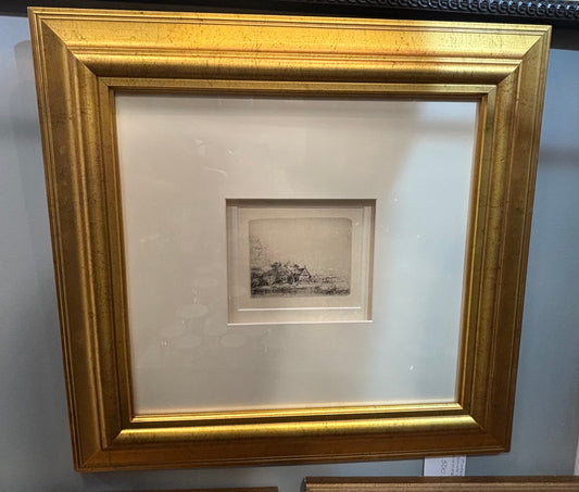 LANDSCAPE WITH A COW DRINKING ETCHING BY REMBRANDT FRAMED