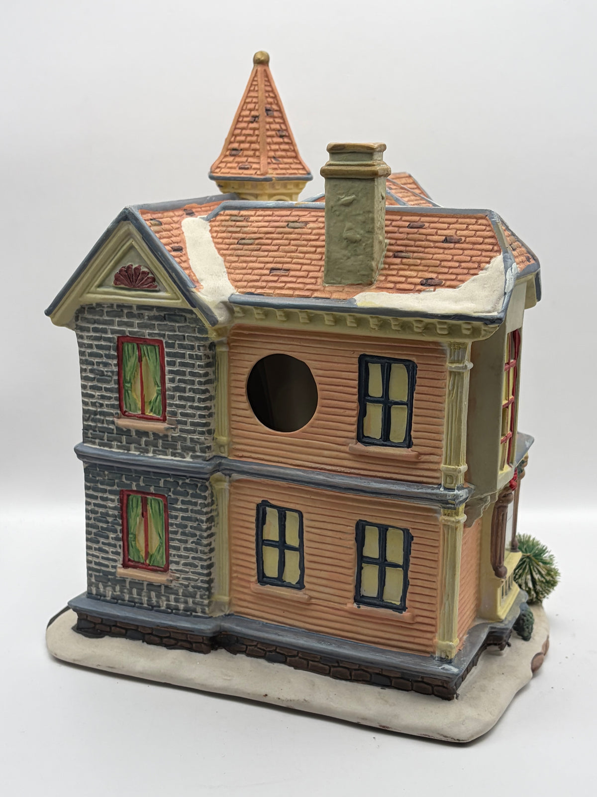 Victorian Christmas Village House Figurine, Ceramic Porcelain, Painted, 9x8"