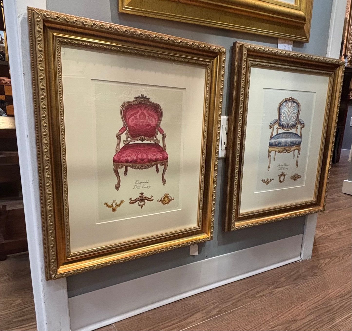 Framed Matted Prints of an Italian Baroque XVIII Chair pair