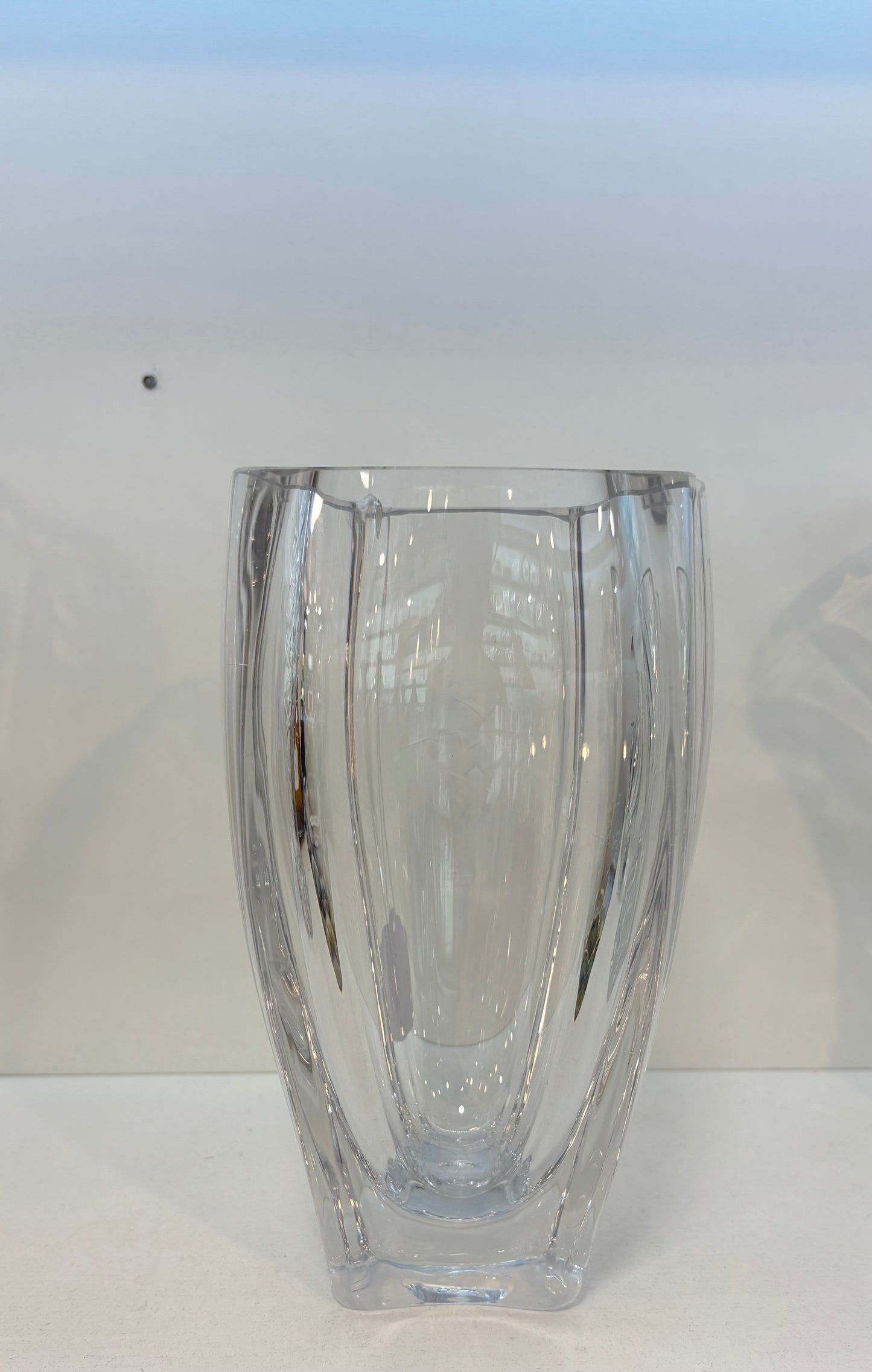 Skruf Sweden Large Etched Crystal Vase fisher boy Design 7.5"