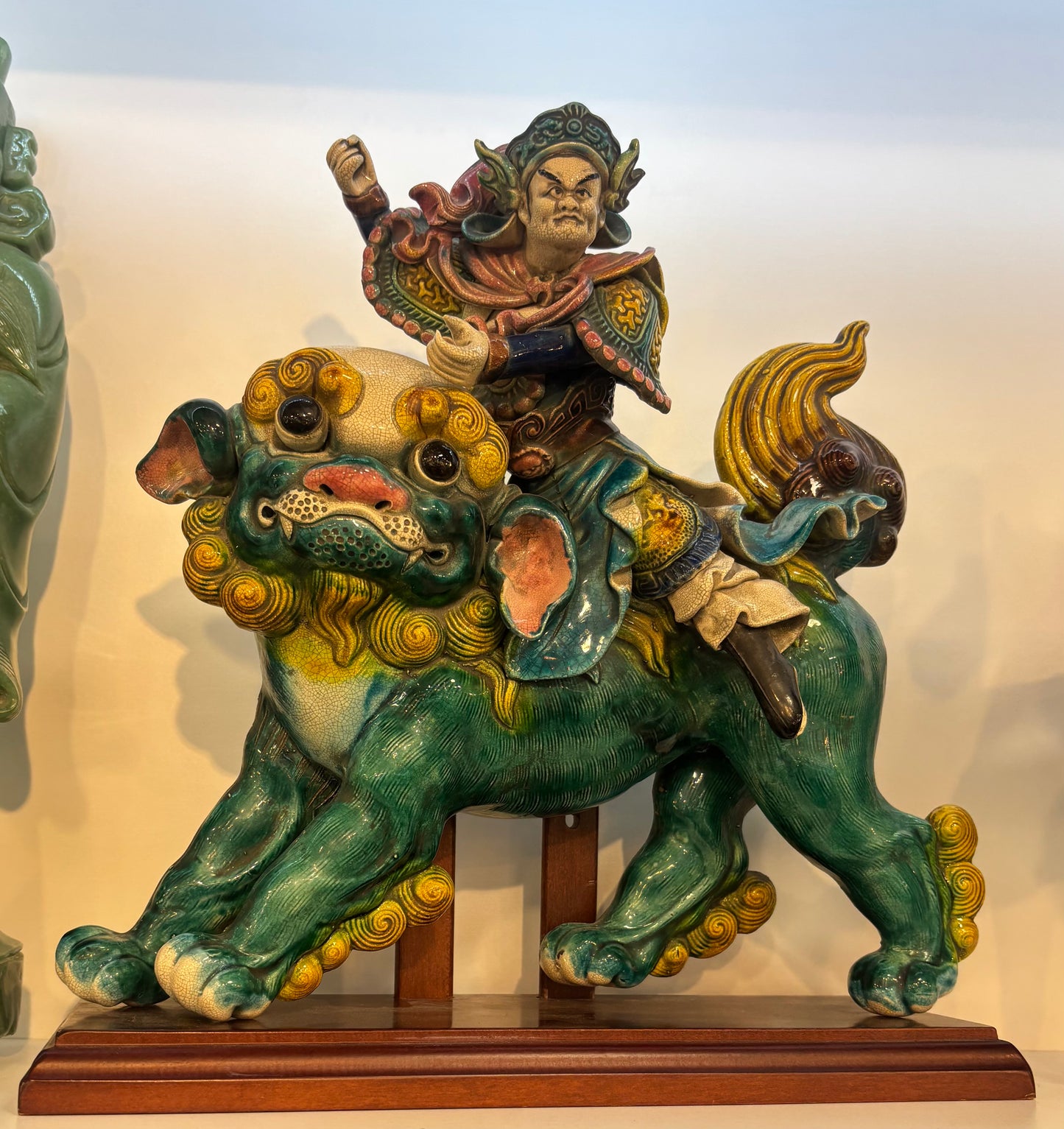 Rare Chinese Roof Tile Warrior and Foo Dog Statues